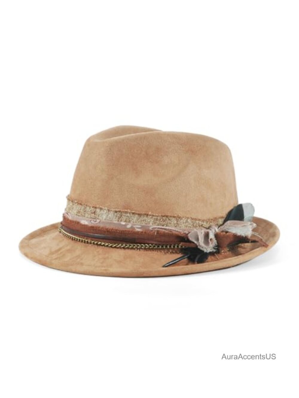 Handmade Fedora Trilby Hat Short Brim Feathers Unisex M-L